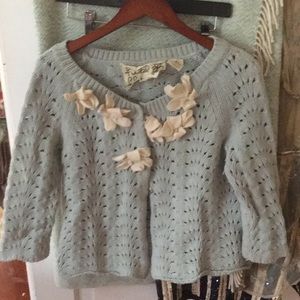 Blue Anthropologie Sweater, 3/4 Sleeves + Flowers